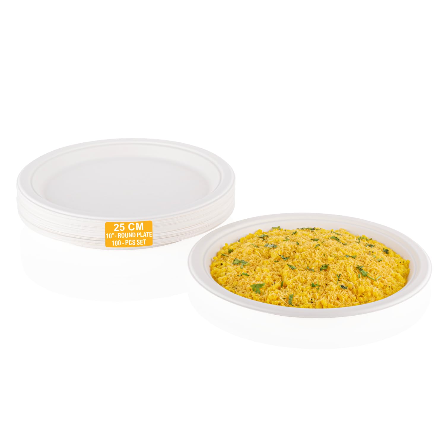 Clazkit 10 Inch Round Bagasse Plates (100 Pc) - Bamboo-Like Party Pack, Biodegradable Eco-Friendly Alternative to Plastic or Paper