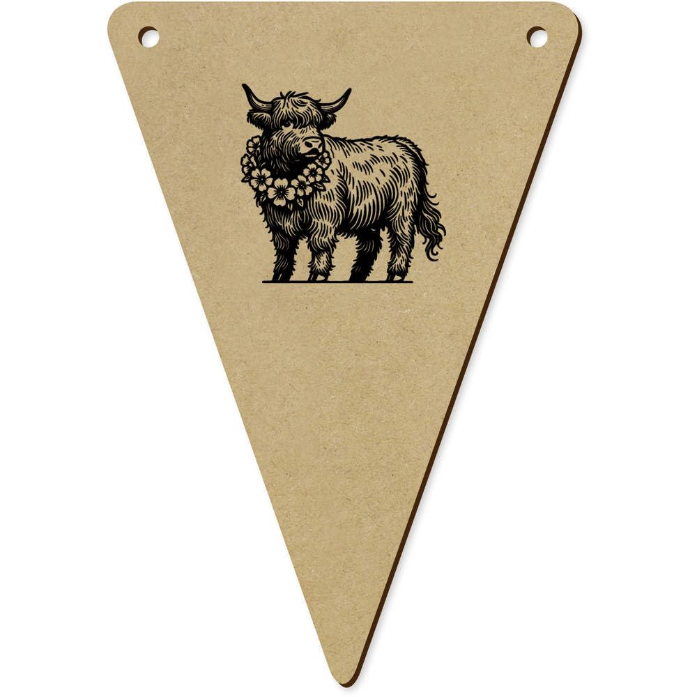 Azeeda 5 x 140mm 'Highland Cow With Flower Garland' Bunting Pennants/Flags (BN00087412)
