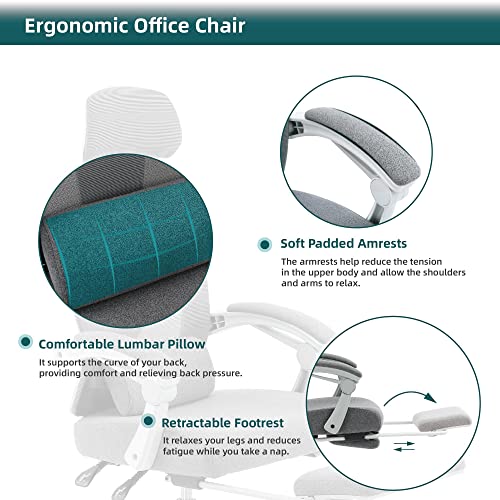 Image of DUMOS Office Desk Computer Chair with Footrest, Ergonomic Mesh Swivel Gaming Chair with Rolling Wheels, Comfortable Headrest, Lumbar Support, Comfy for Home, Office, Task, Student, Elegant Grey