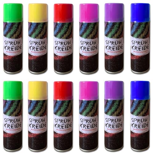 HAC24 12er Set Sprühkreide 175 ml je Dose 6 Farben Kreide...