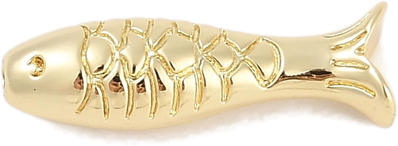 LiQunSweet 10 Pcs Brass Golden Fish Charm Beads: Animal, Rectangular, Loose Beads, Golden Fish Beads for Jewelry Making DIY Beading Bracelets Crafts
