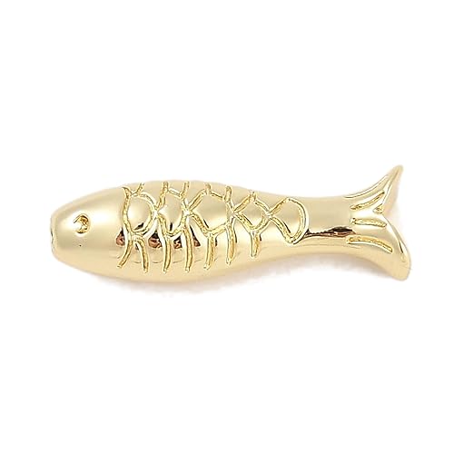 LiQunSweet 10 Pcs Brass Golden Fish Charm Beads: Animal, Rectangular, Loose Beads, Golden Fish Beads for Jewelry Making DIY Beading Bracelets Crafts