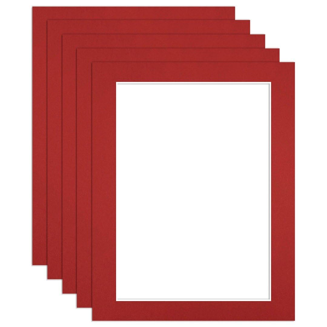 Procut Global 14x11" Crimson Picture Mounts to Fit A4 Aperture - Precision Cut Cardboard Photo Mount - Ideal for Frames, Prints, Artwork & Certificates - Sizes & Colours Available - 5 Pack