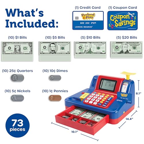 Image of Learning Resources Pretend & Play Teaching Cash Register - Math Games, Shopping Grocery Store Playset, Fine Motor Skills, Gifts For Boys and Girls