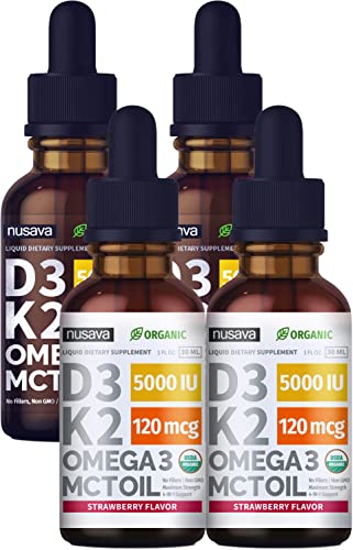 (4 Pack) Vitamin D3 K2 Drops Unflavored & Strawberry Flavor Bundle - Maximum Strength Vitamin D Liquid 5000 Iu With Mct Oil Omega 3 - No Fillers, Non-Gmo Liquid D3 For Immune Support, 2 Fl Oz Each #TOP28
