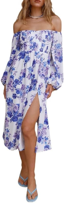 المرأة Boho Deep V الرقبة كم الكاشب فستان ماكسي عارضة الزهور الشيفون Tiered Flowy Swing حزب اللباس الطويل