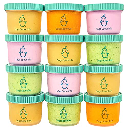 Sage Spoonfuls Reusable Baby Food Storage Containers - 12-Pack of 4 Ounce Plastic Jars - Microwave, Dishwasher, Fridge-Safe - BPA, Lead, Phthalate, and PVC-free - Clear