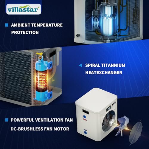 villastar Swimming Heater, Pool Heater for Above Ground Pool, Pool Heat Pump 16000 BTU/hr, Up to 5000 Gallons, Fit 15/18/24 Foot Pool, 110V Above Ground Pool YC-005-11