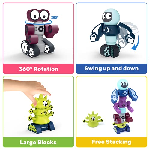 Holyfun Kid Magnetic Walking Musical Space Toy With 35Pcs Stacking Blocks Building Robot, Storage Box, Stem Educational Electronic Flying Saucer And Magnetic Robot Gift For Children Toddler Boy Girl #TOP3