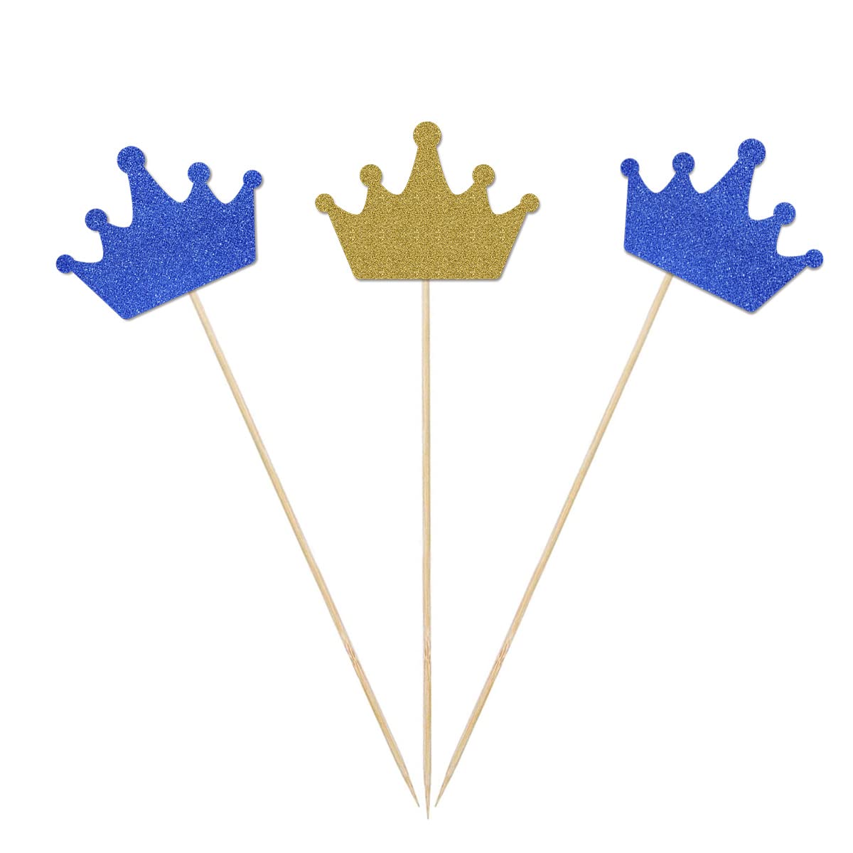 Blue Glitter Prince Centerpiece Sticks, 12-Pack Table Topper Boy Birthday Baby Shower Party Decorations