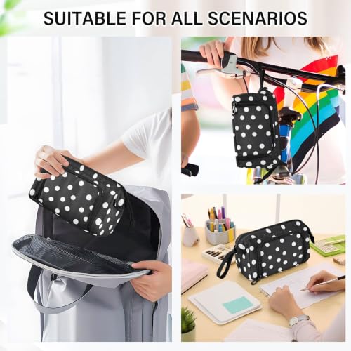 Image of Fisyme White Polka Dot Black Pencil Case Large Capacity Pen Bags Box Big Makeup Pouch Organizer