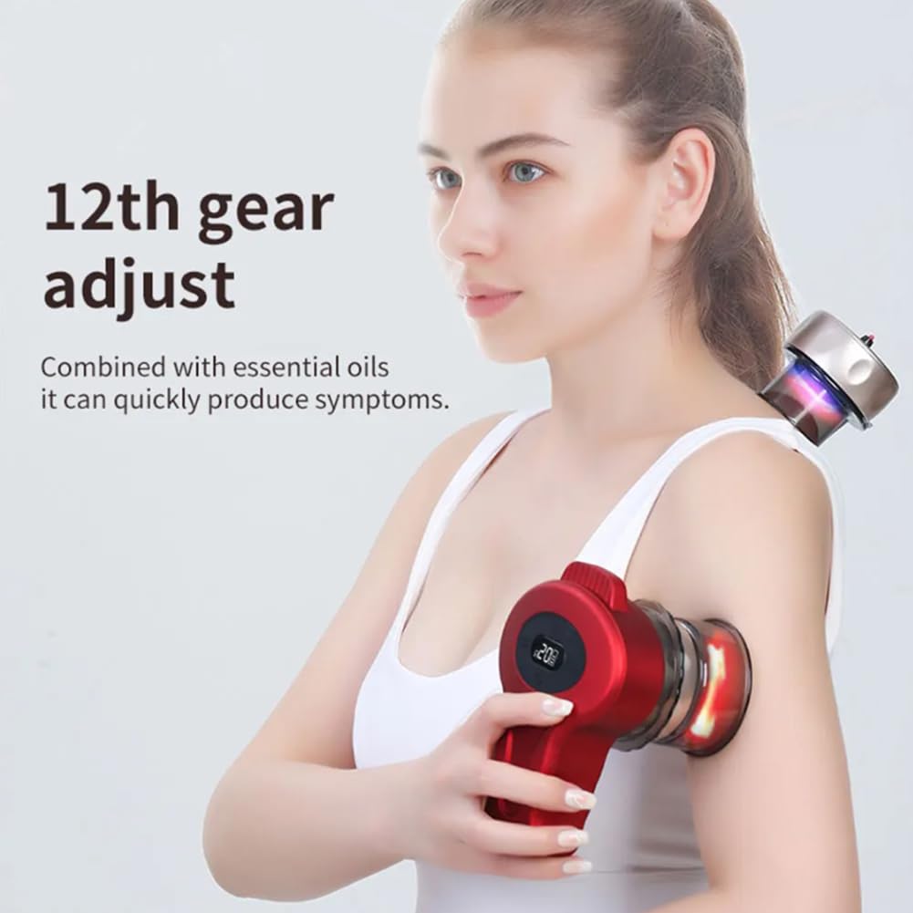 Massaggiatore a coppettazione sottovuoto – Set di terapia elettrica intelligente per coppettazione, luce rossa e blu, 12 livelli di aspirazione, sollievo dalla pressione con un clic, riduce il dolore
