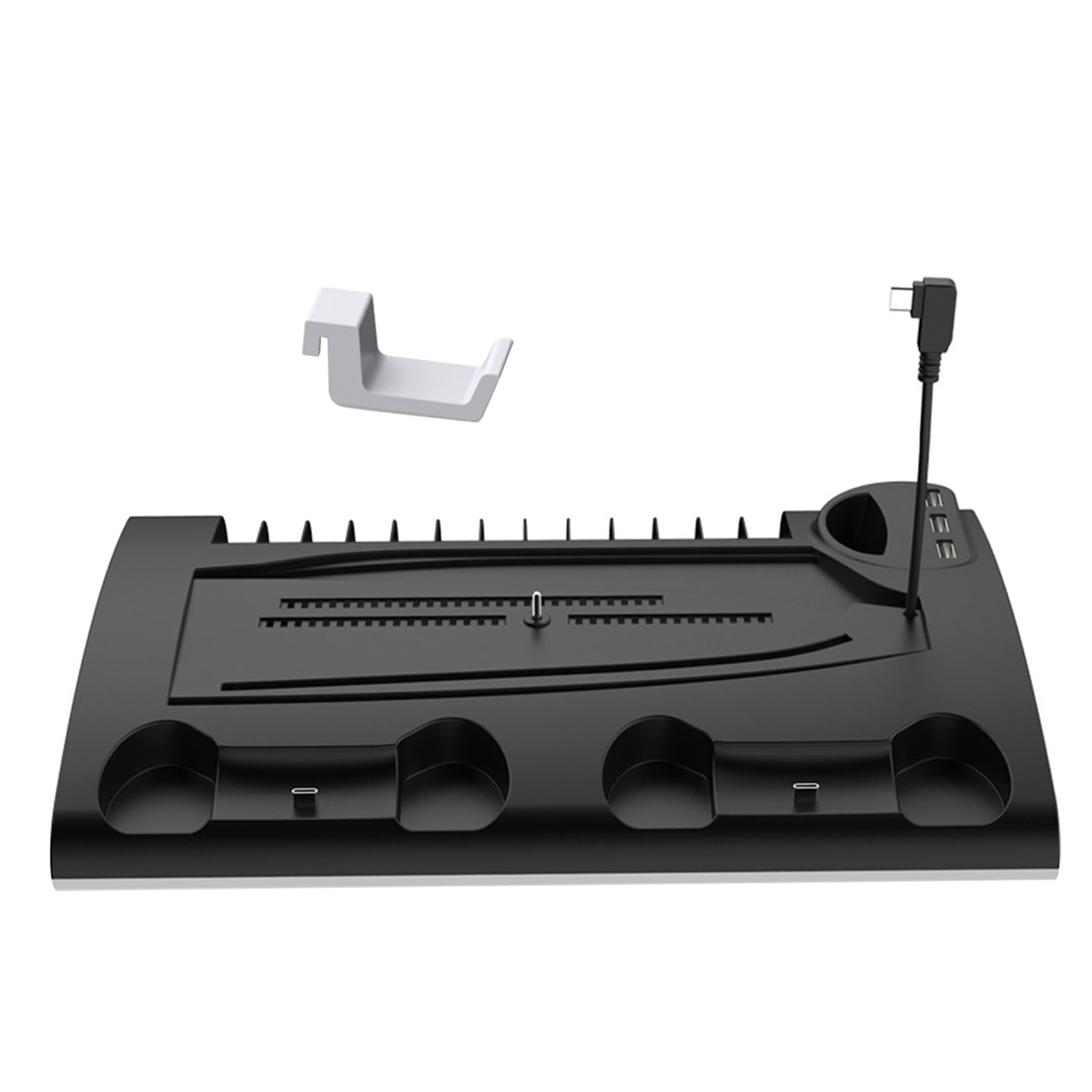 Soporte vertical de consola con soporte para auriculares compatible con ranura para cartucho de juego, ventilador de refrigeración y base de carga para controlador