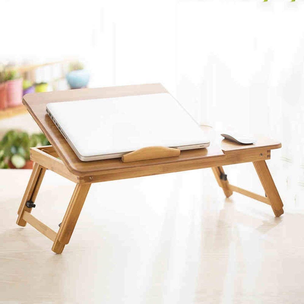 Bureau d'ordinateur portable pour canapé-lit avec plateau inclinable réglable, plateau de service pour petit-déjeuner avec pieds pliants, table multifonction, bureau au sol, 100 % bambou nature (tail