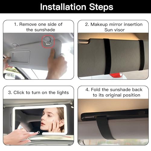 Image of Car Vanity Mirror with LED Lights, 3 Light Modes, Rechargeable Sun Visor Makeup Mirror