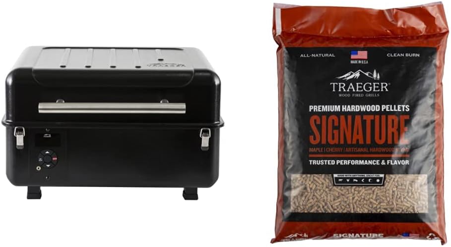 Traeger Grills Ranger Grill TBT18KLD Wood Pellet Grill and Smoker Black & Grills PEL331 Signature Blend 100% All-Natural Hardwood Pellets - Grill, Smoke, Bake, Roast, Braise, and BBQ (20 lb. Bag)
