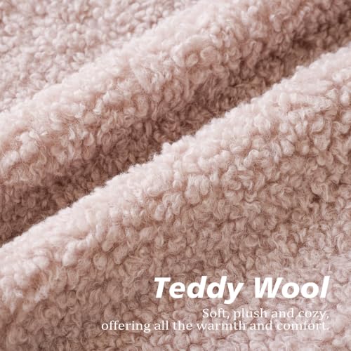 Image of Foindtower Set of 2 Curly Teddy Wool Pillow Covers Decorative Boucle Textured Lumbar Throw Pillow Faux Fur Sherpa Pillowcases Sheepskin Fuzzy Cushion Case for Sofa Bedroom Car 12 inchx20 inch Dusty Rose