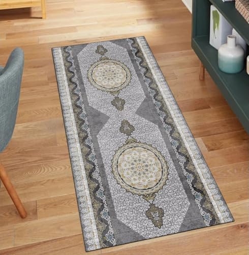 Alfombra pasillo antideslizante gris 80x120 lavable para decoracion dormitorio 2