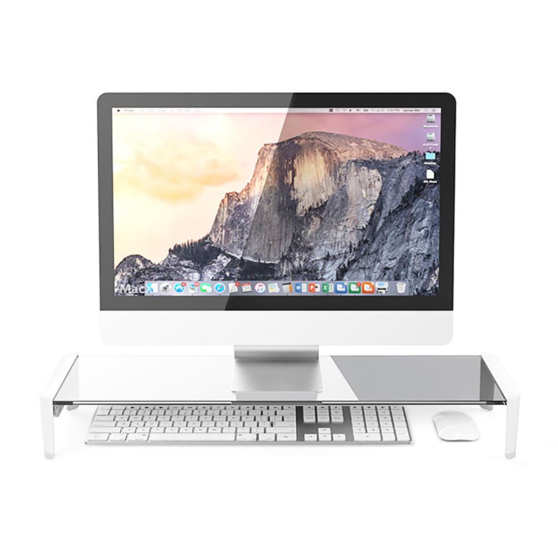 CAKERS Montant Du Moniteur D'ordinateur En Verre Trempé|Échange De Stockage De Bureau Ergonomique Shelf Organisateur|Accessoires De Bureau Polyvalents À La Maison,Blanc,51x21x8,3 Cm (20x8.2x3.2in)