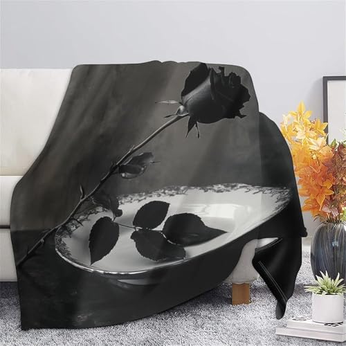 Couverture lit microfibre black rose plaid canapé chaude impression fleur - 7