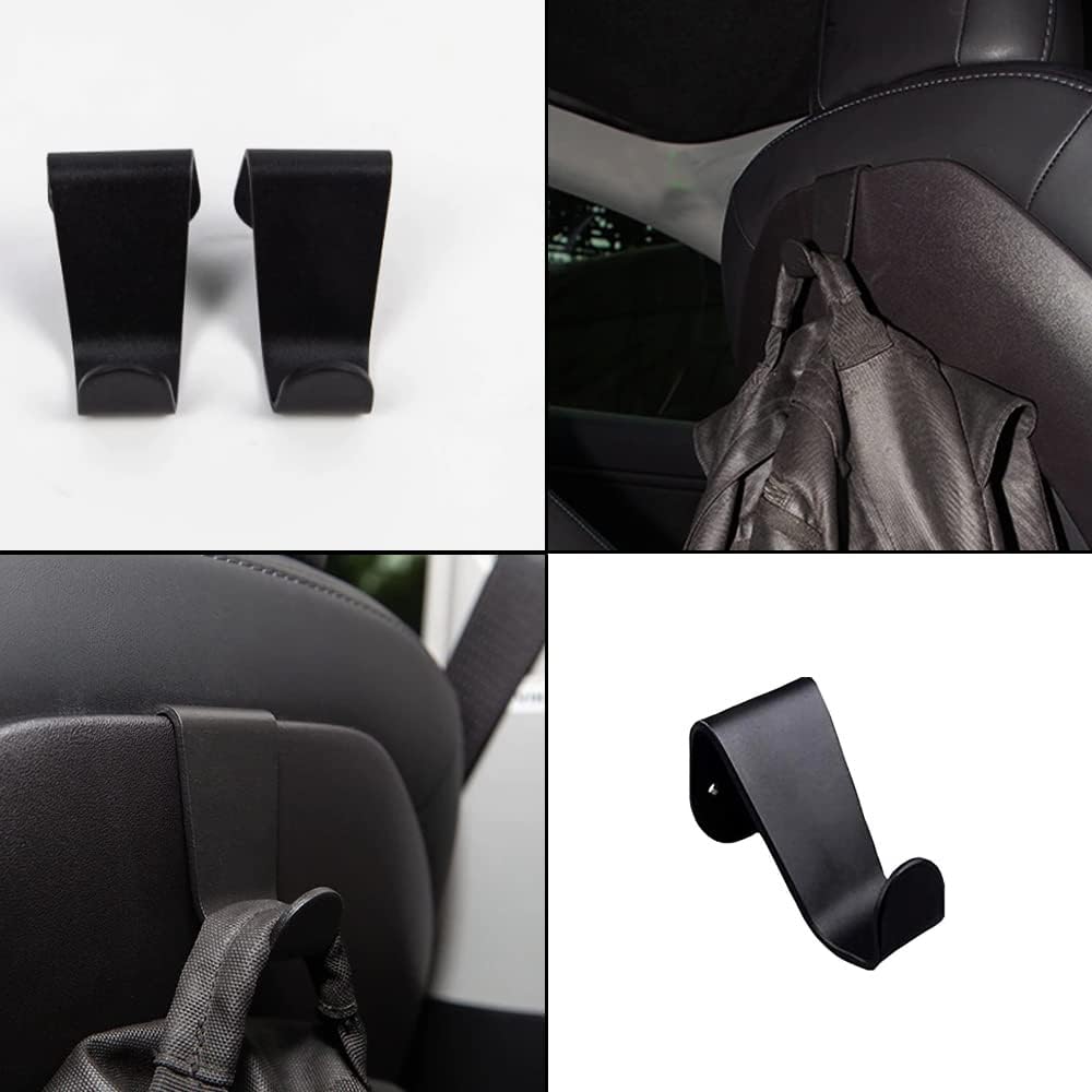 Coat Hooks Hanger Aluminum Alloy Seat Headrest Back Hook Bag Holder Compatible with Tesla Model S X 3 Y - Set of 2