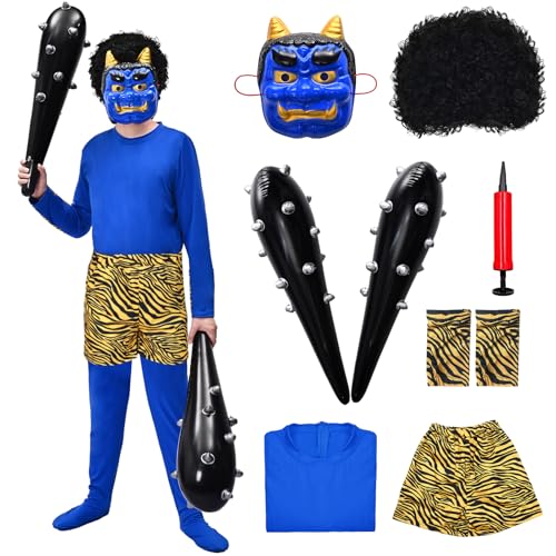 [Moerstar] 節分 コスプレ 鬼 衣装 節分 鬼 衣装 赤鬼 青鬼 豆まき オニ退治 鬼のお面 鬼コスプレ リアル鬼 メンズ 鬼お面 虎腰巻き おに 鬼衣装 コスチューム 仮装 なりきり 男女共用 ウィッグ付き 9点セット ハンドポンプ付き 文化祭 お祭り 舞台演出 赤鬼セット 青鬼セット