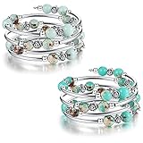 BESTEEL 2Pcs Beaded Pearl Bangle Wrap Bracelet For Women Fashion Bohemian Jewelry Multilayer Charm Bead Bracelet with Natural Agate Stone Unisex Jewelry