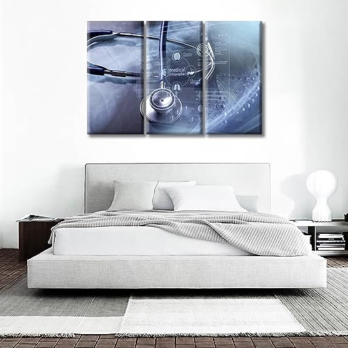 Image of Stethoscope Canvas Wall Art Stethoscope and Medical Wall Pictures Art Prints 3 Panels Medical Instrument Posters & Prints Giclee Print Stretched and Framed Ready to Hang (60 inch Wx40 H)