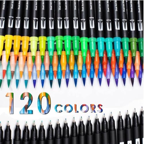 Canetas DUALBRUSH Coloridas – Conjunto com 120 Canetas de Pontas Duplas com Estojo, Tintas Permanent