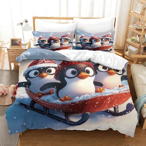 Housse de couette hypoallergénique 3D pingouin de Noël - 3