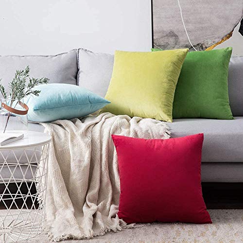 Image of Modern Homes (Pack of 2) Velvet Cushion Covers Plain Sofa Cushion Covers Pillow Covers for Living Room and Bedroom (16x16 inches, Rose Red)