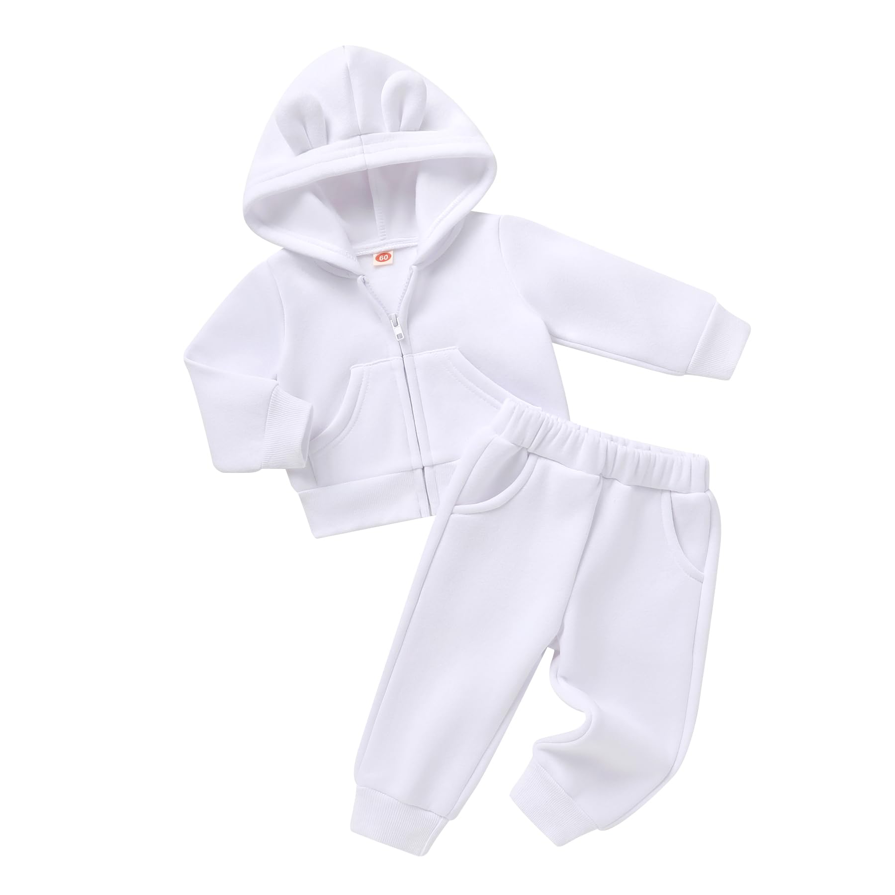Happy Town Baby Clothes for Girls Boys Clothes Solid Color Zipper Hoodie and Pants Set Infant Fall Winter Outfits