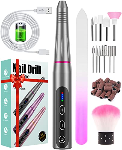Torno para Uñas sin Cable Profesional, Seguro, Potente, 11 en 1 lima electrica uñas, Kit de Manicura y Pedicura Eléctrico Profesional, Velocidad Ajustable, Set de Manicura para Salón DIY