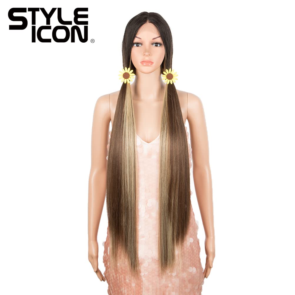 Style Icon 38" Super Long Straight Wigs Lace Front Wigs 6" Deeper Middle Part Highlight Blonde Wig (38", TTOL4/30S/26J)