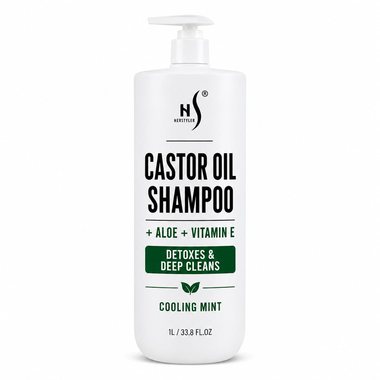 HerStyler Castor Oil Shampoo with Rosemary - Cooling Mint Scalp Detox