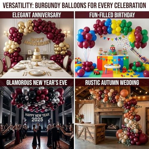Image of Burgundy Balloons, 114pcs Different Sizes Matte Maroon Balloon Arch Kit, 18 /12 /10 /5Inch for Valentine's Day Anniversary Graduation Wedding Birthday Party Decor