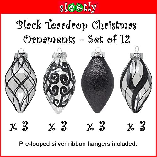 Sleetly Christmas Ball Tear Drop Finial Pendant Ornaments 2023 For Rustic Vintage Farmhouse Tree Halloween Decorations, 4 Inch Big Large Shatterproof, Black #TOP2