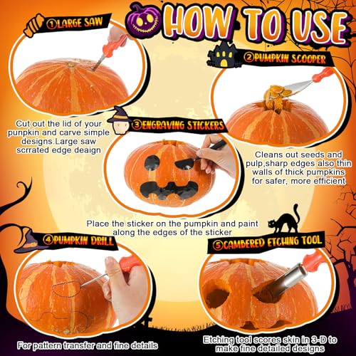 Image of Tioncy 6 Set Complete Halloween Pumpkin Carving Kits Tools Set Bulk