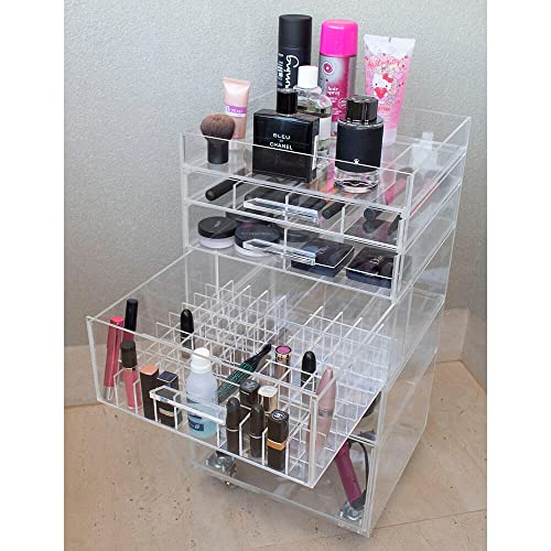 Carrinho Acrílico Organizador de Maquiagem 5 Gavetas e Bandeja Superior N9