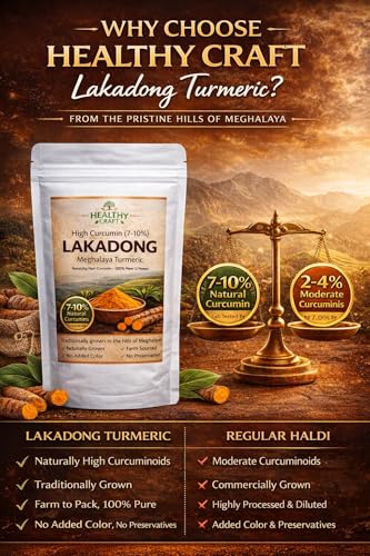 Image of Healthy Craft Lakadong Turmeric Powder (75 * 4=300gm) | 7%+ High Curcumin | Meghalaya GI Certified Haldi | Raw, Natural & Unpolished | Superfood for Golden Milk & Daily UseRich Aroma & Deep Flavor