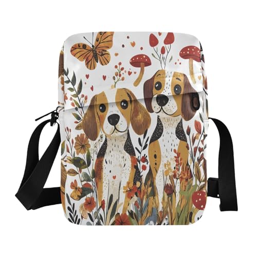 cute messenger bag cross body bag for woman small crossbody purse Adjustable Strap for Casual Casual- Cartoon Beagle Dogs White Cute