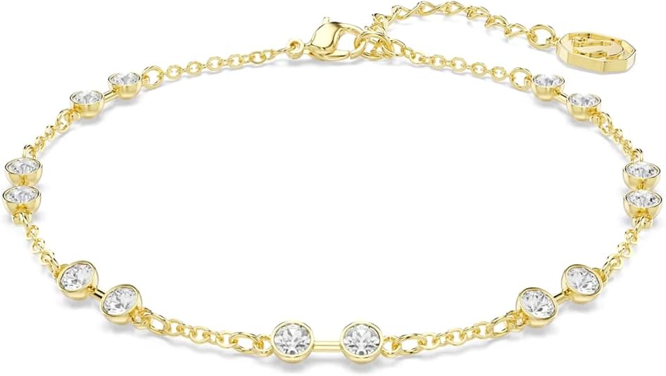 Swarovski Remix Collection strand, Round cut, White, Gold-tone finish