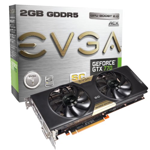 EVGA GeForce GTX770 SuperClocked with EVGA ACX Cooler, 2GB GDDR5 256bit, DL DVI-I, DVI-D, HDMI, DP, SLI Ready Graphics Cards (02G-P4-2774-KR)