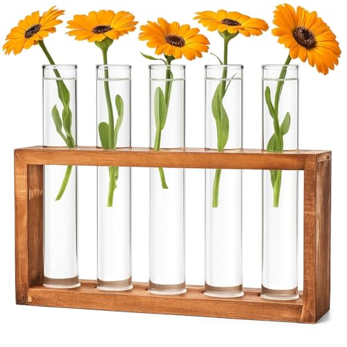 Cieex Jarrones Decorativos Modernos Jarron con Soporte de Madera Decoracion Hogar para Mesa Hogar Oficina Salón Cocina