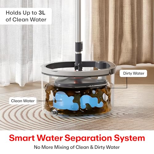 Image of PRIME PICK 360 Spin Mop & Extendable Ceiling Fan Cleaning Brush Stainless Steel Wringer Big Wheels, Puller Handle Microfiber Dry, Wet Mop for Floor Wall & Fan Cleaning, (Dark Grey)