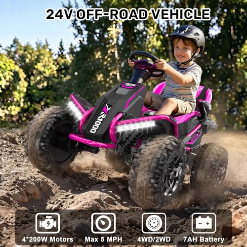 Image of ANPABO 24V 4x4 Ride On Toys for Big Kids Aged 3-12, 4*200W Motors-Rose Red