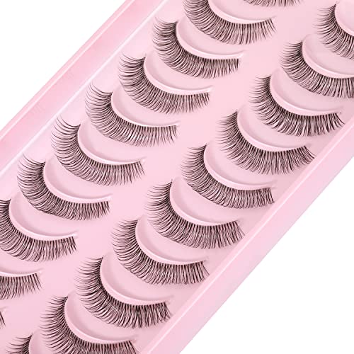 Kiromiro Eyelashes Clear Band 8mm False Lashes Natural Look Short Wispy Cat Eye 3D Mink Lashes Pack