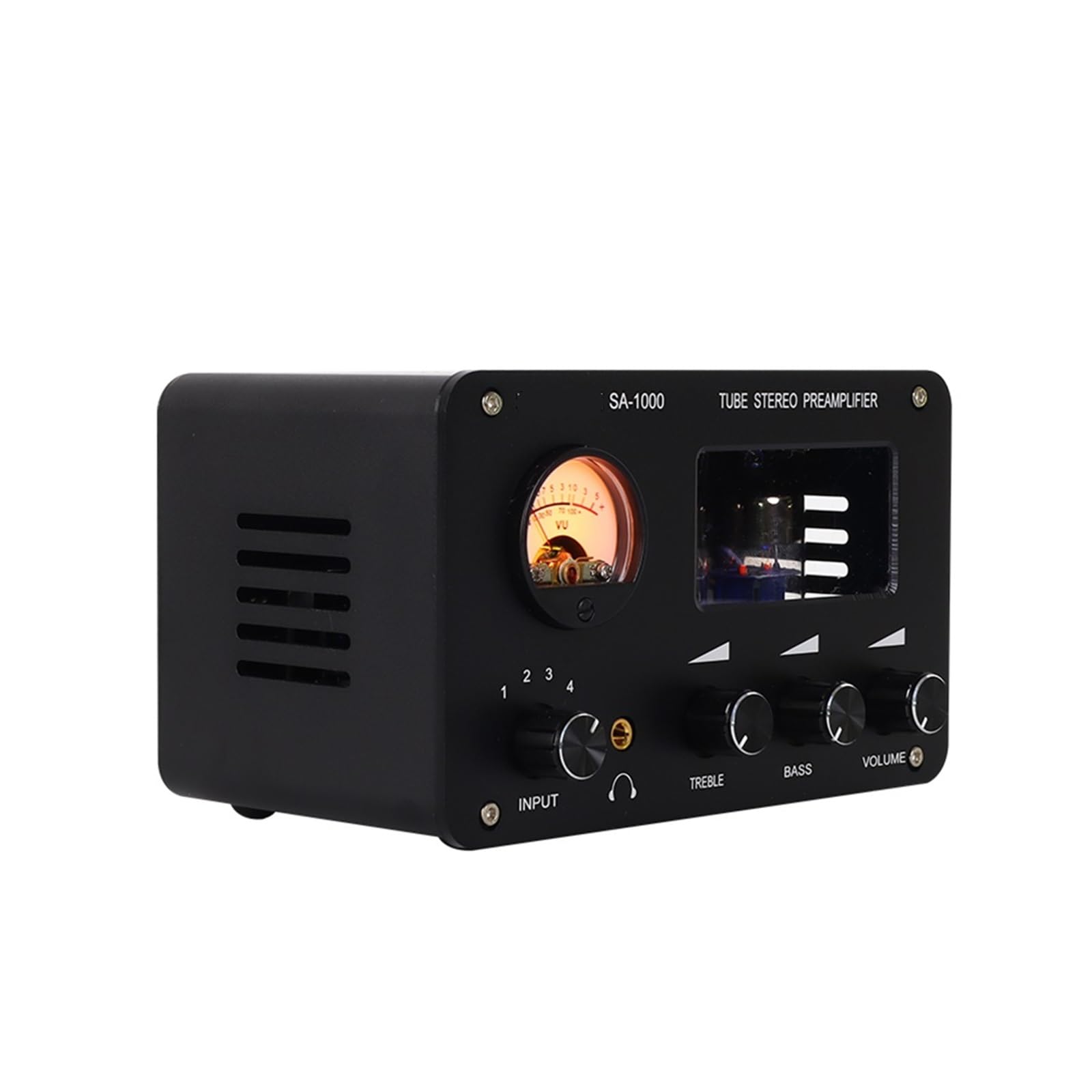 12V SA-1000 przedwzmacniacz lampowy 4 wejścia 2 wyjścia wzmacniacz słuchawkowy regulacja wysokiego i niskiego tonu wzmacniacz audio