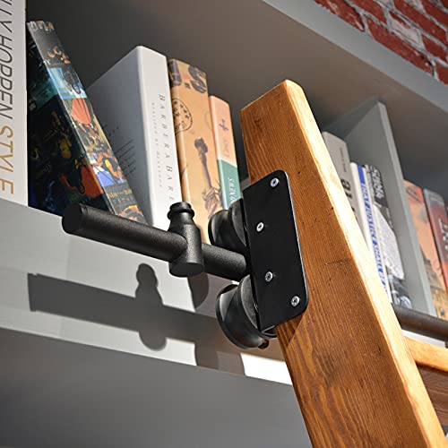 Kit de herrajes para escalera móvil de riel redondo negro rústico con ruedas de piso 300 cm 4