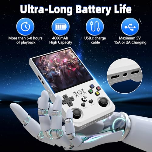 Image of R36MAX Retro Gaming Console, Retro Handheld Games Console with 64GB TF Card, Portable Hand Held Open Source Linux System, 4.0 inch IPS HD Screen Video Game Consoles, 4000mAh Battery (Light White)